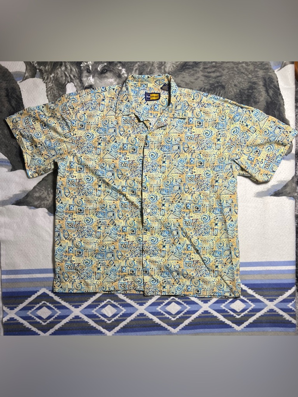 Men’s Vintage Blue Generation Hawaiian Button Up Short Sleeve Shirt Size XL
